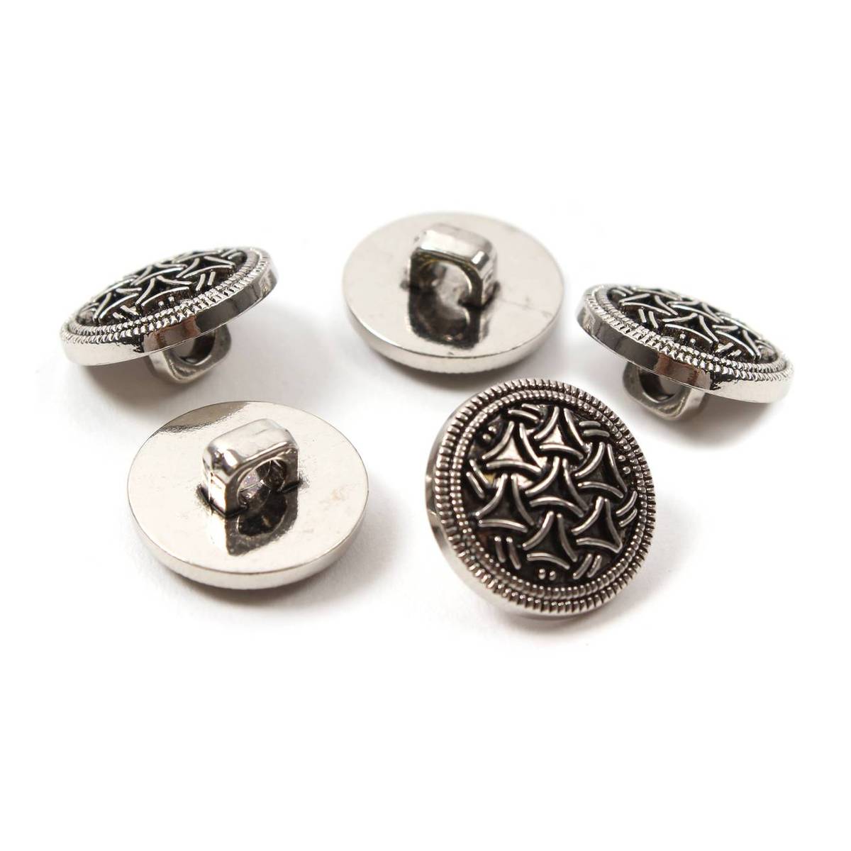 Hemline Silver Metal Patterned Button 5 Pack