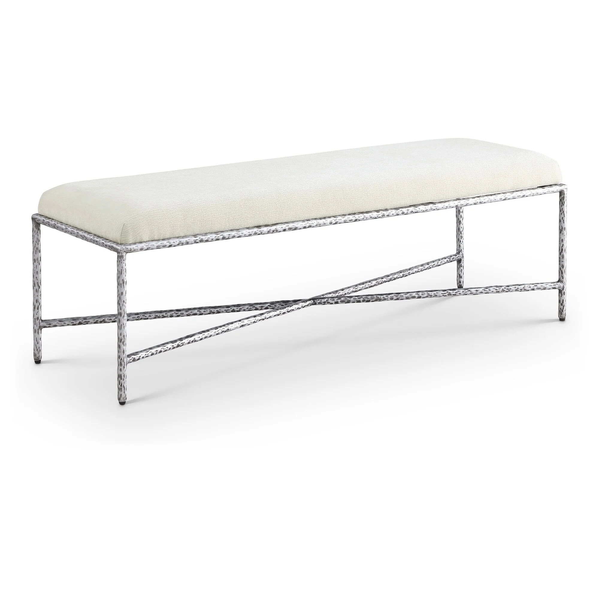 Valley Chenille Fabric Bench with Silver Finish