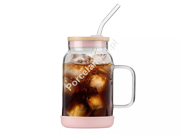 Słoik ze słomką 600 ml Vialli Design - Fuori Różowy 1K.FUO.29842