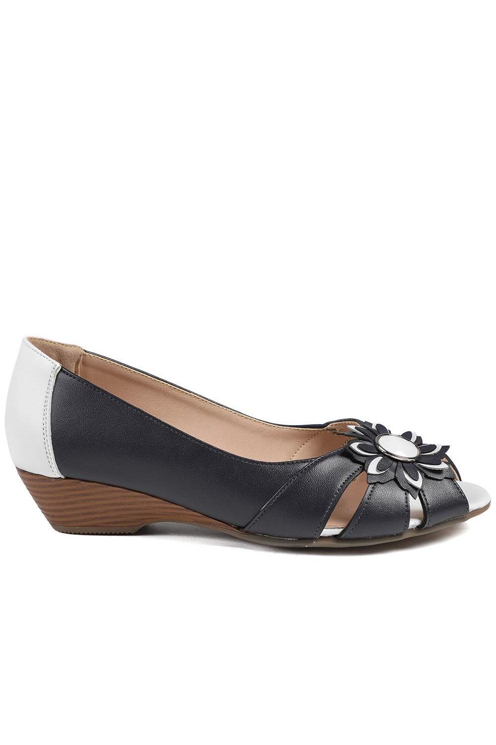Pavers Flower Detail Peep Toe Wedge Pumps