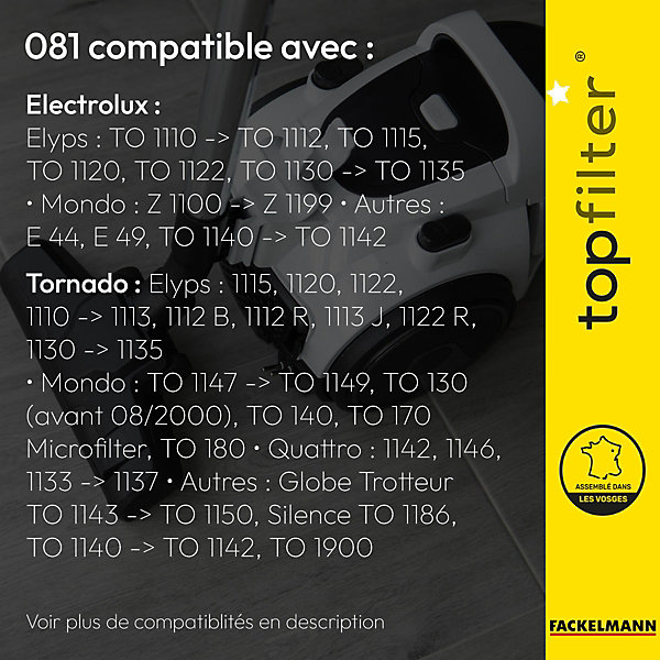 Lot de 4 sacs aspirateur pour Tornado et Electrolux TopFilter Premium