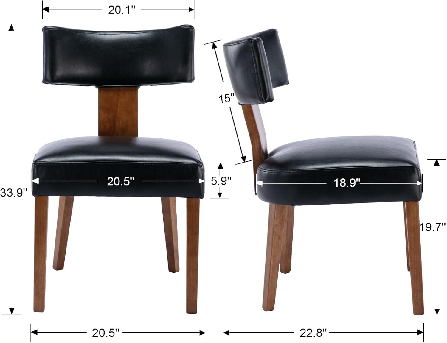 RIVOVA Mid Century Modern Dining Chairs Set of 6 PU Leather Upholstered Side Chairs, Modern Kitchen Armless Parson Chairs Solid Wood Dining Chairs, Black