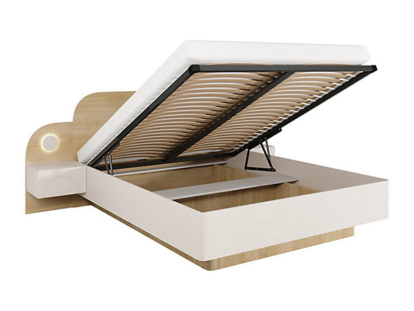 Lit coffre 160 x 200 cm - Avec chevets et LEDs - Coloris : Beige et Naturel - DARTAGNO