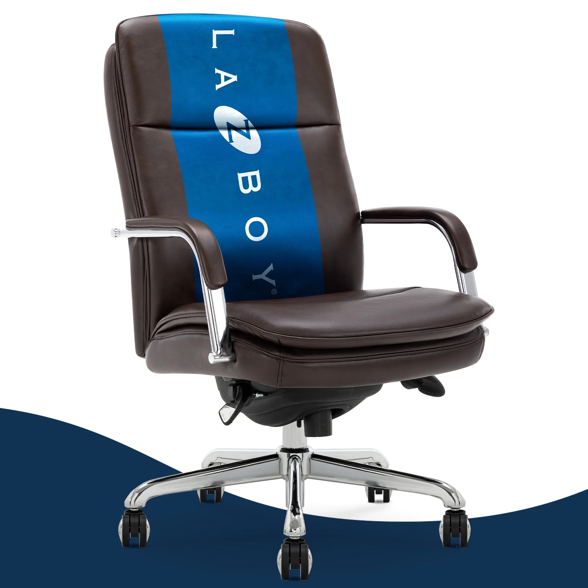 La-Z-Boy Opus Executive Mid-Back Office Chair, Channel-Tufted Seat and Back, Double-Layer Cushion, Bonded Leather