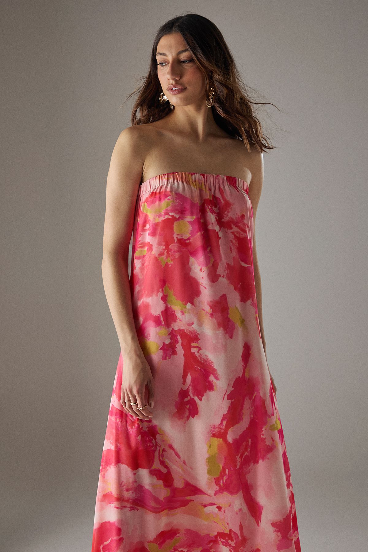 Warehouse Yoryu Chiffon Elasticated Back Bandeau Maxi Dress