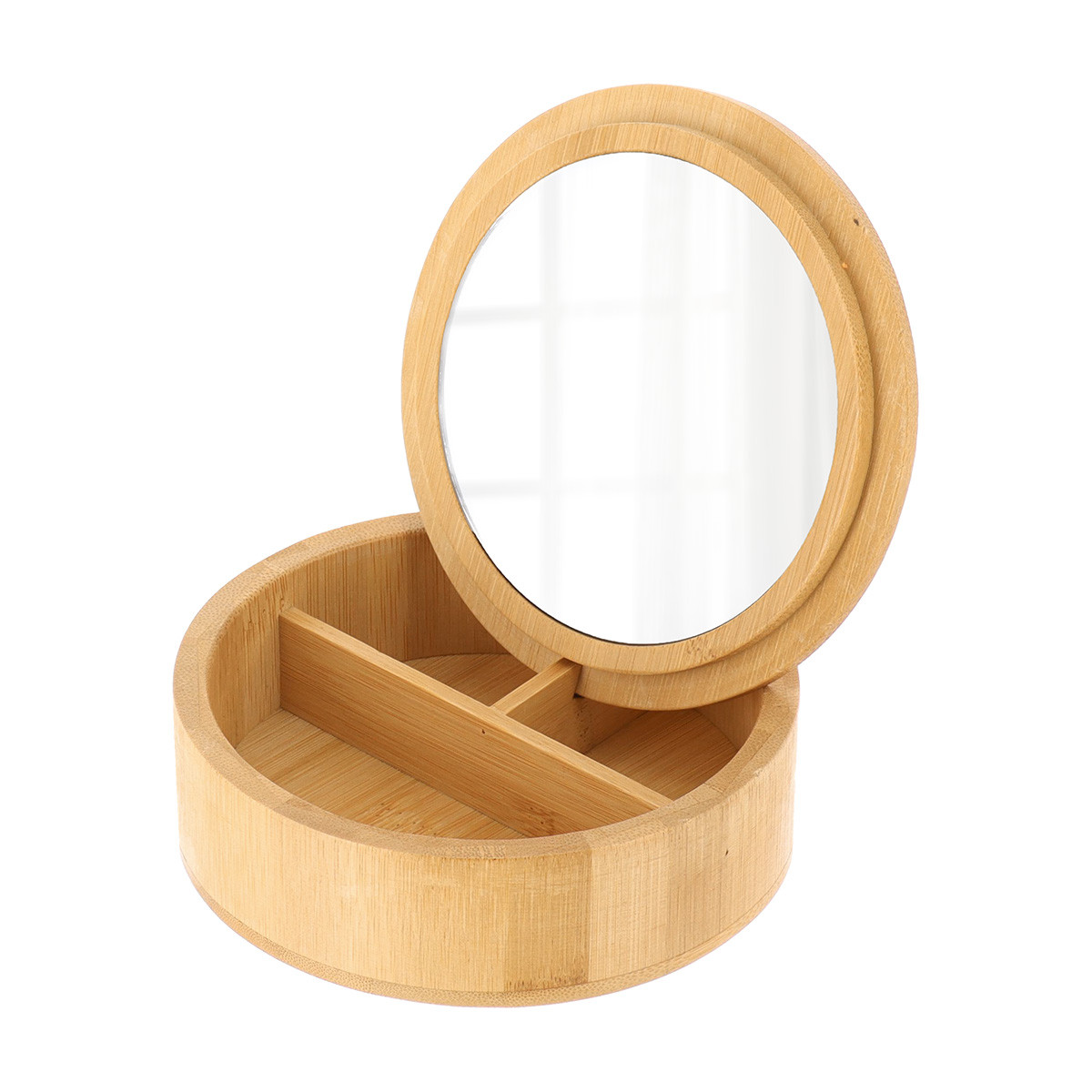 Szkatułka z lusterkiem Eco Box bambusowa beżowa kompaktowa