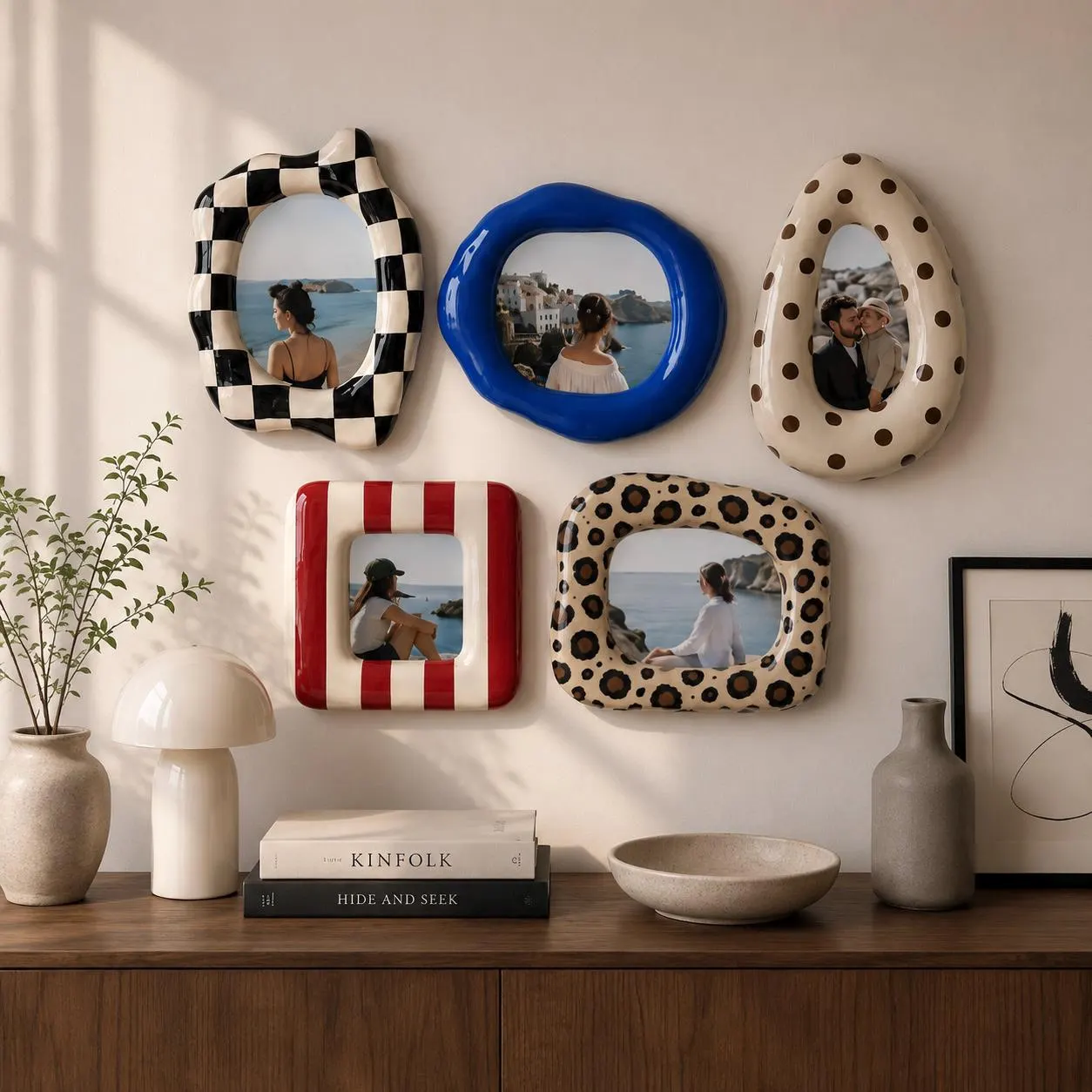 Handmade Ceramic Photo Frame Set | Colorful Sculptural Wall Frames | Personalized Glossy Clay Picture Frames | Modern Gallery Wall Decor