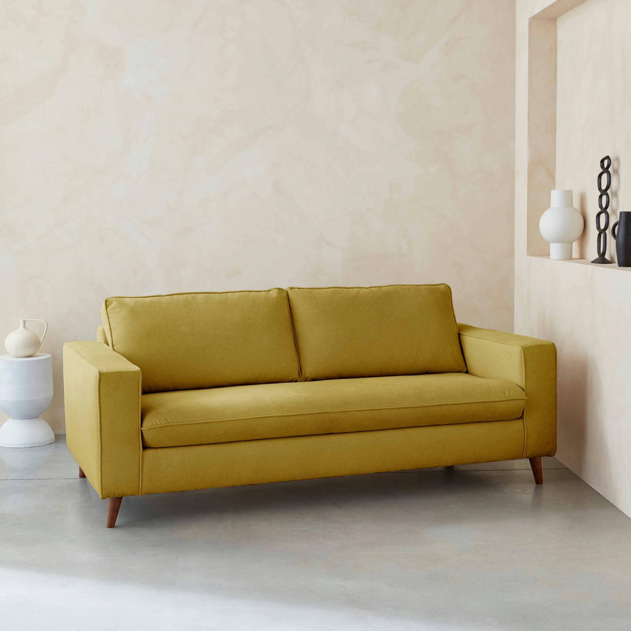 GUSTAVE - Canapé lit 3 places matelas 12cm en polyester et nylon moutarde