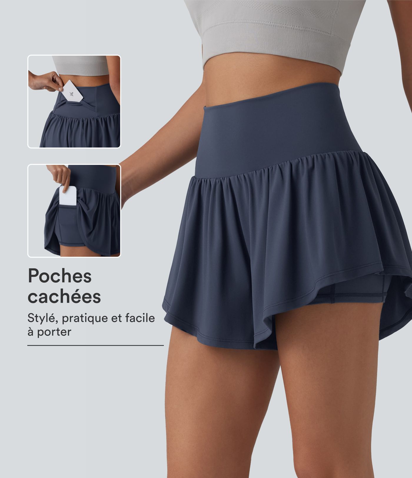 Short de yoga 2-en-1 SoftlyZero™ Airy effet frais InstantCool taille haute 7,5 cm avec poches