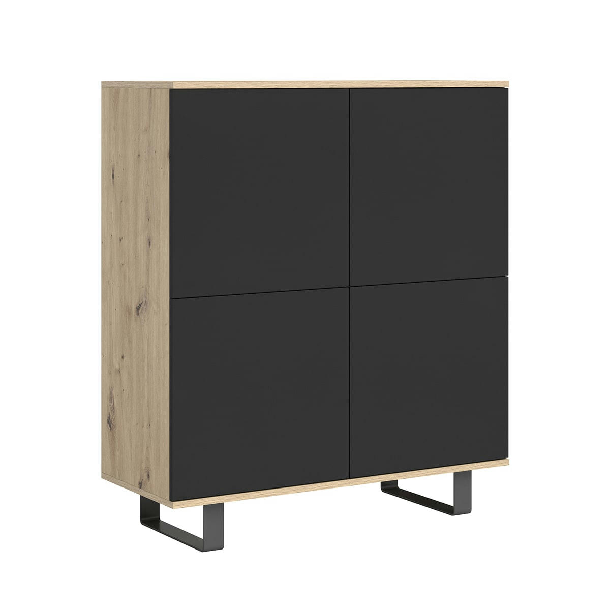 - Buffet haut 4 portes stratifiés, métal naturel et noir