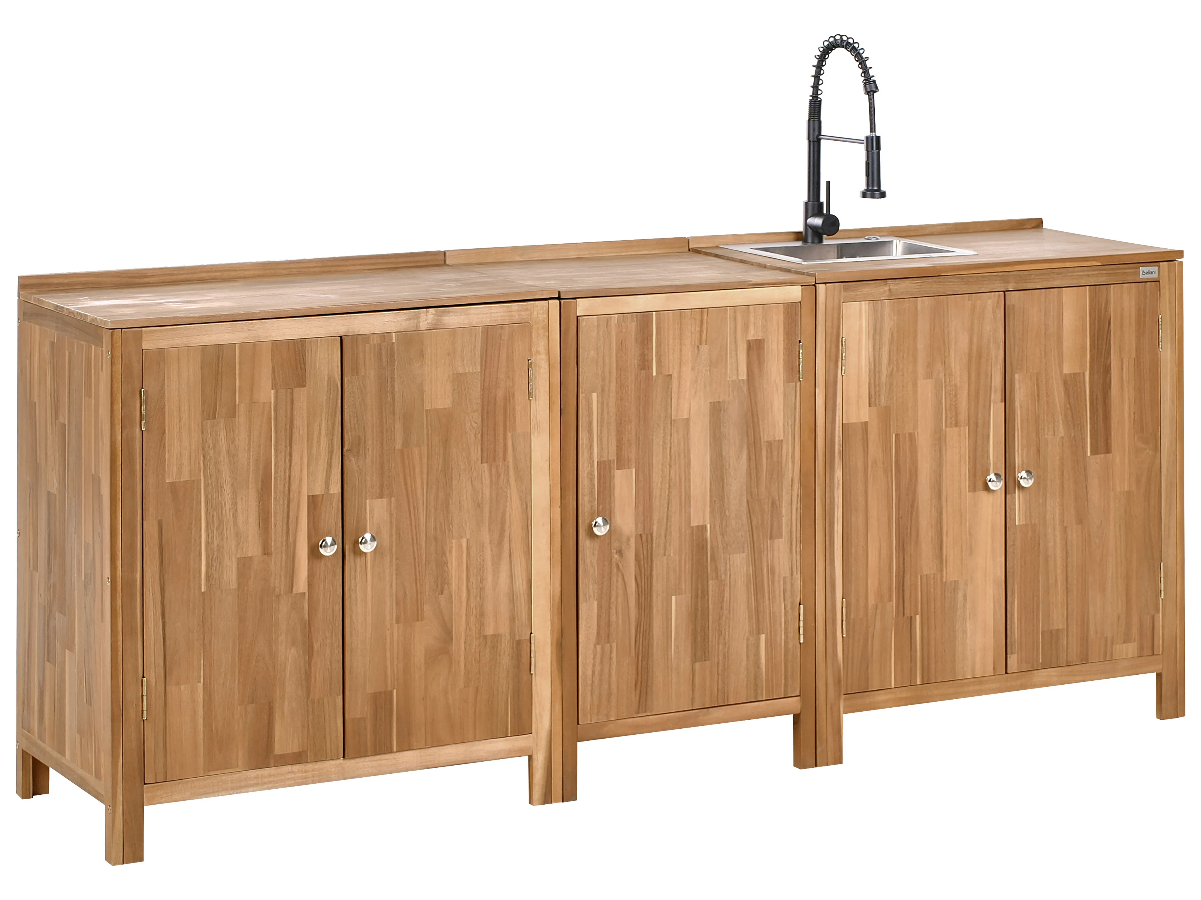 3 Piece Outdoor Kitchen Set with Sink VENOSA Acacia Wood Brown/ Black