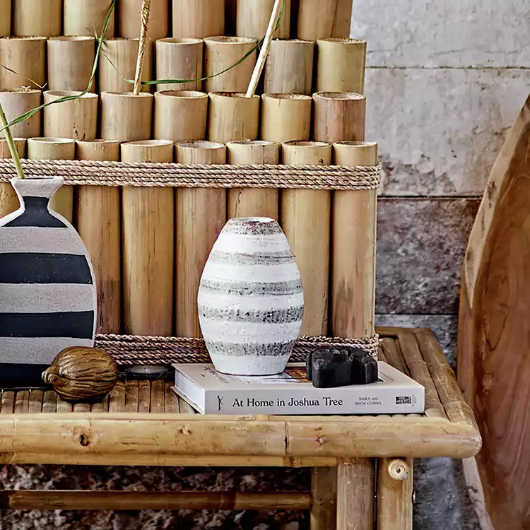 Bloomingville Stoneware Striped Charlen Vase - Cream