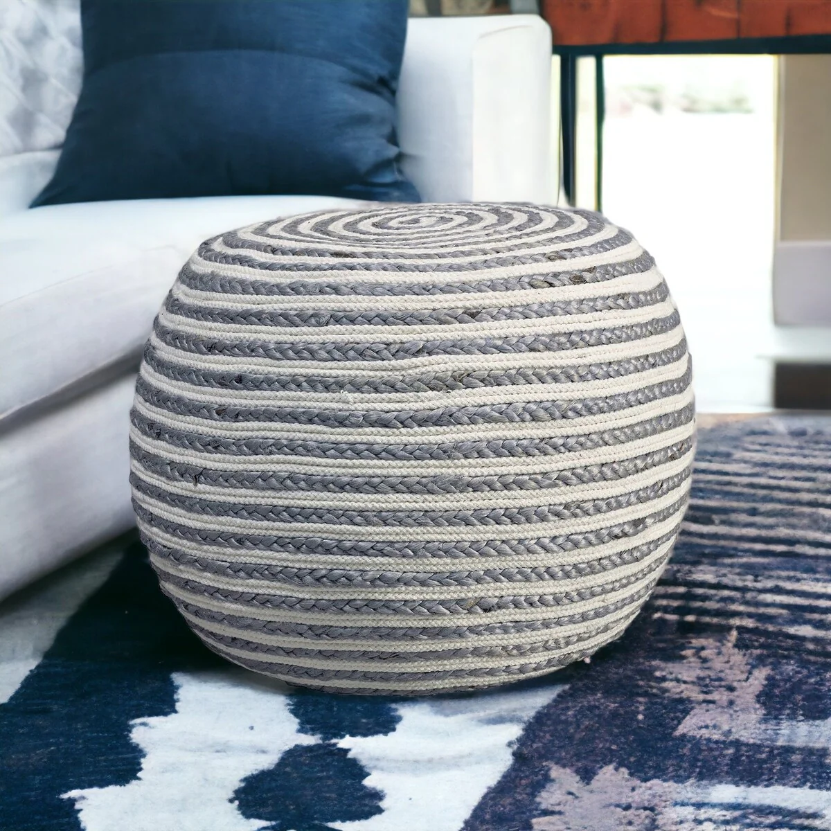 HomeRoots 20 Gray Jute Ottoman
