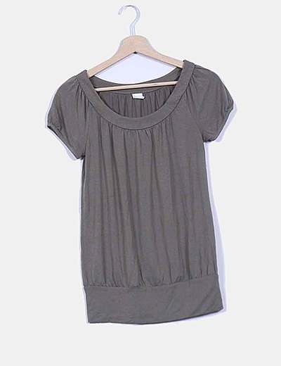 Camaïeu Khaki top with shorts sleeves with round neckline