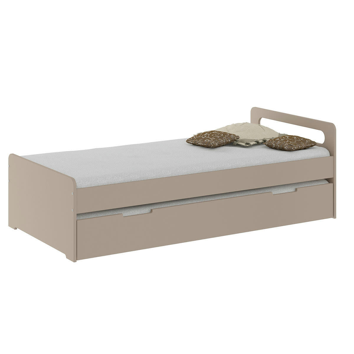 LOUNA - Pack Lit gigogne avec 2 matelas 90x190 cm bois massif lin