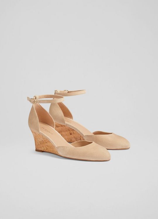 Bre Beige Suede Ankle Strap Cork Wedges