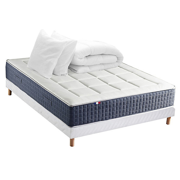 Pack ressort 7 zones mémoire forme sommier couette oreiller 160x200
