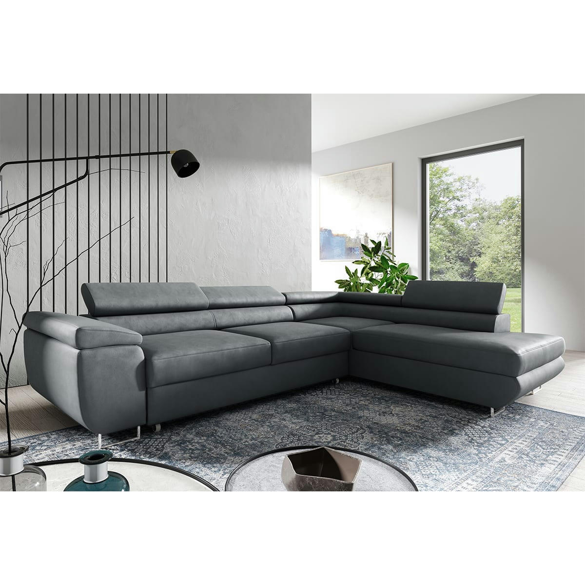 - Canapé d'angle convertible droite 4 places gris