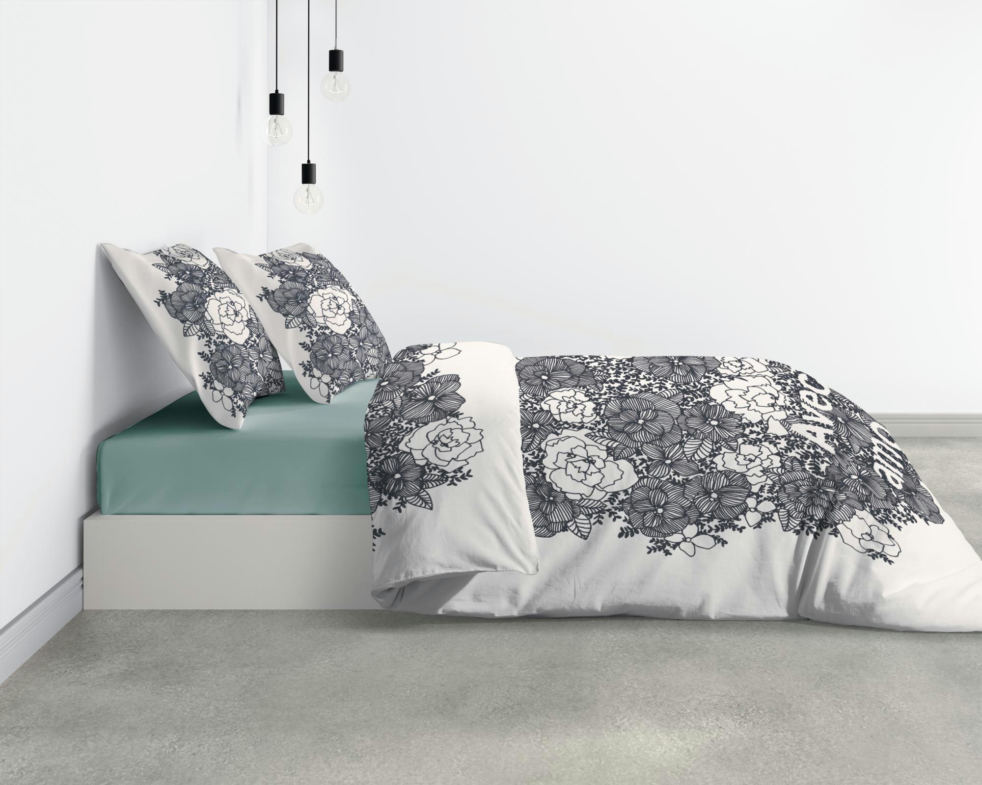 BIO - Parure de lit  2 personnes Avec amour avec housse de couette et taies