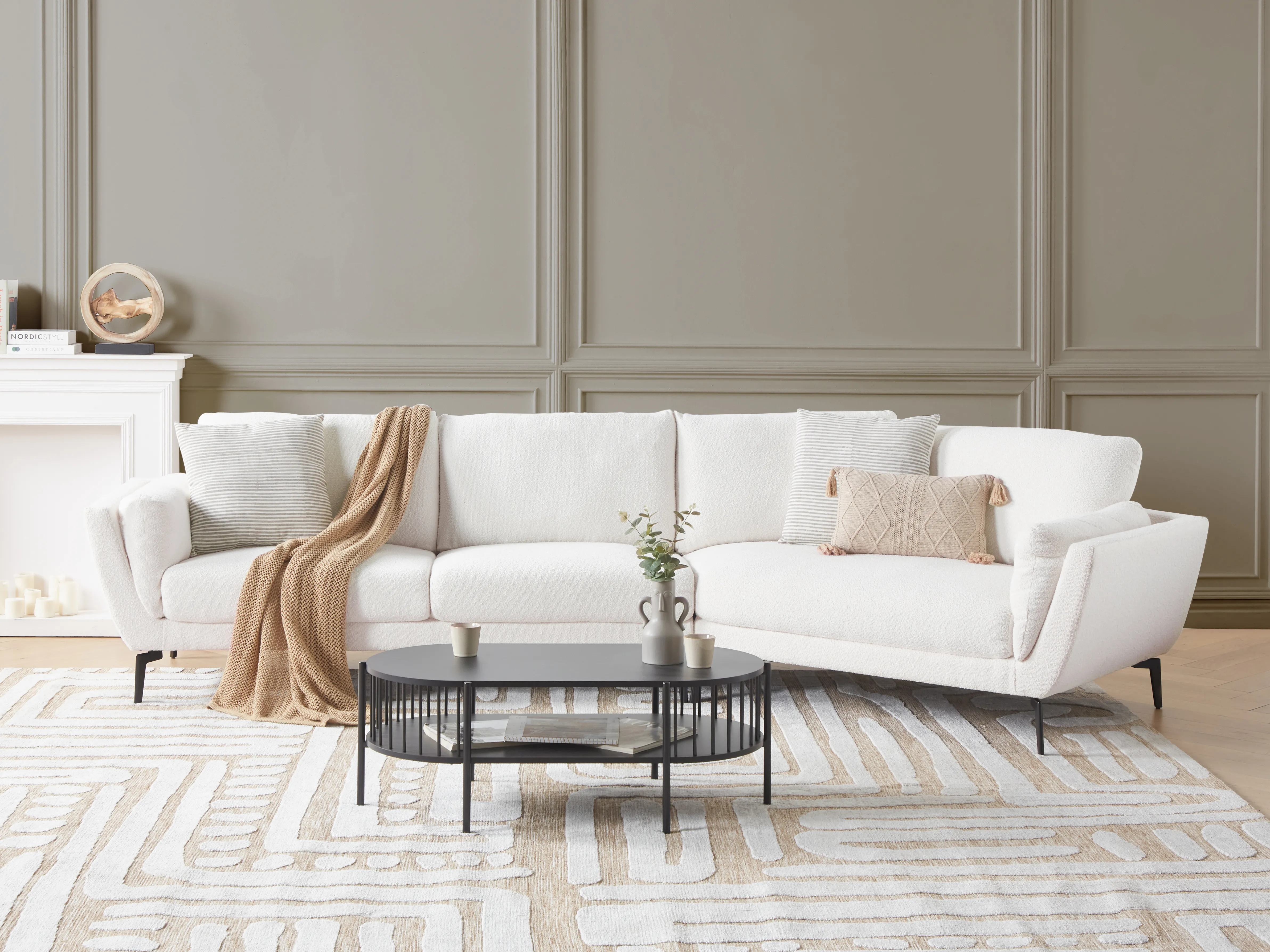 Sofa 3 Seater KANSSELI Boucle White