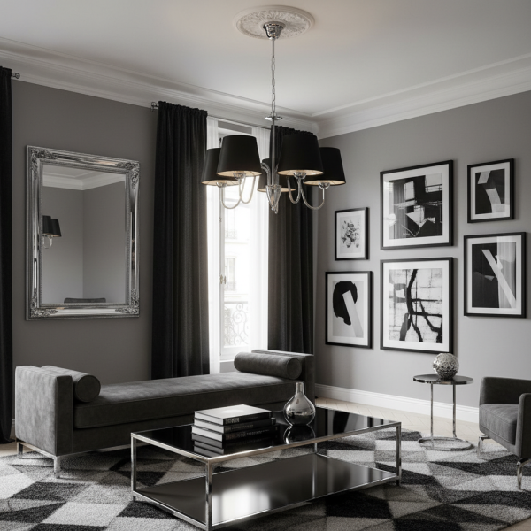 Lampa wisząca EDYLIT chrom czarne abażury 5xE27 DAGMA NEGRO 14-739