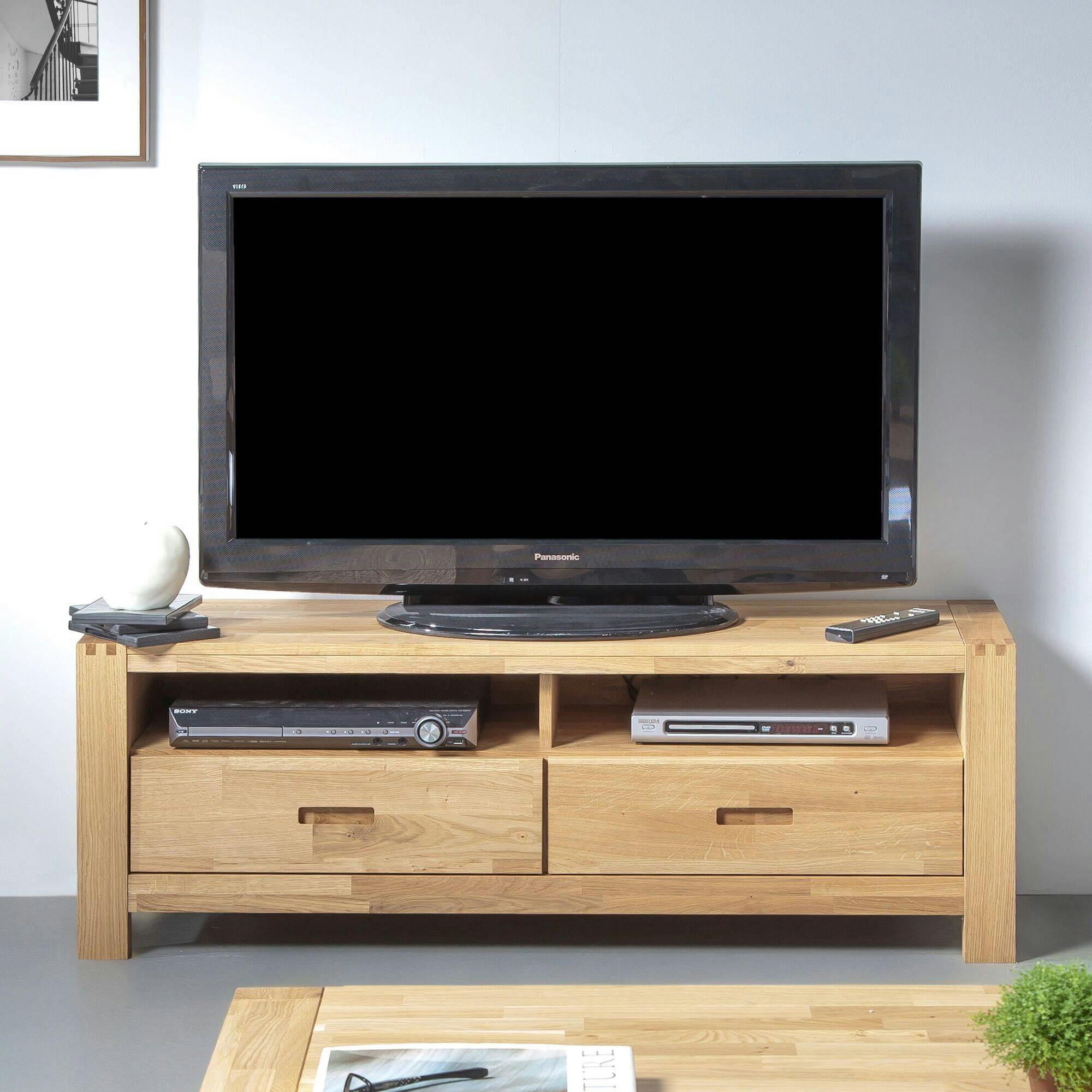 LUMINESCENCE - Meuble TV en bois finition chêne huilé effet bois clair