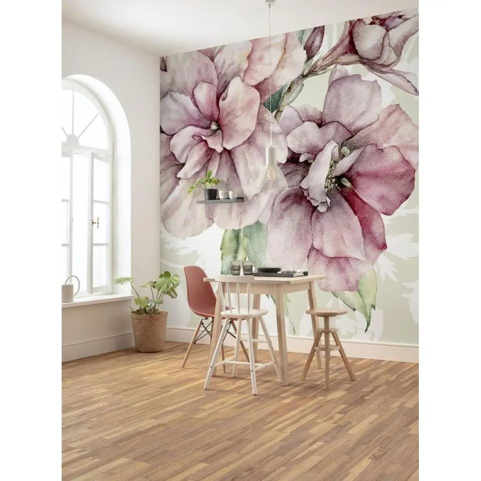 Sanders & Sanders fotobehang bloemen roze en groen - 300 x 280 cm