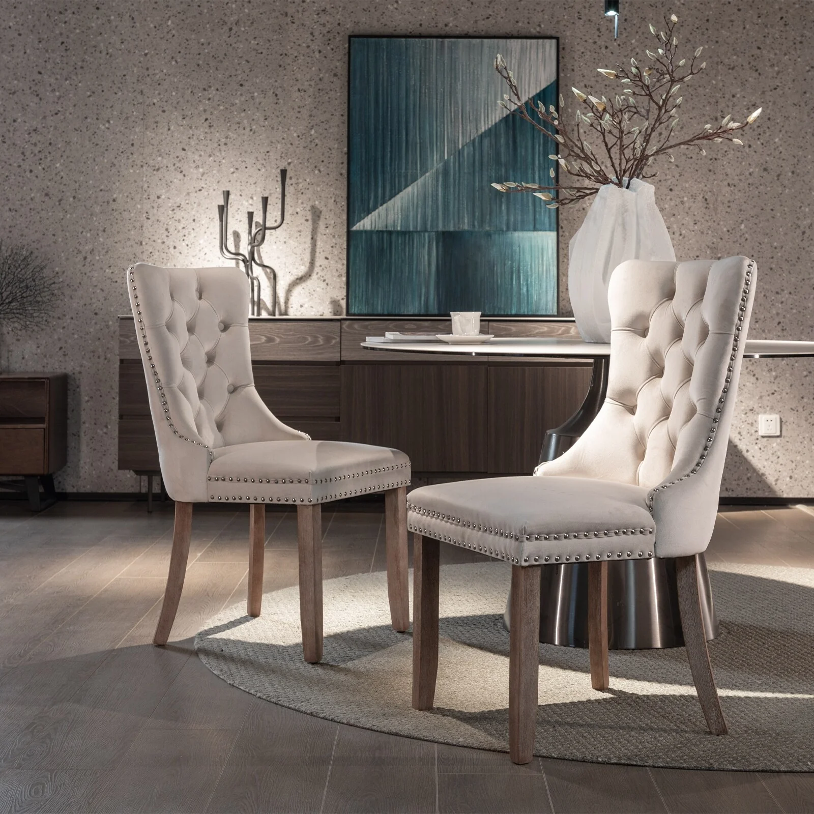 Tufted Solid Wood Velvet Dining Chair,2-Pcs Set