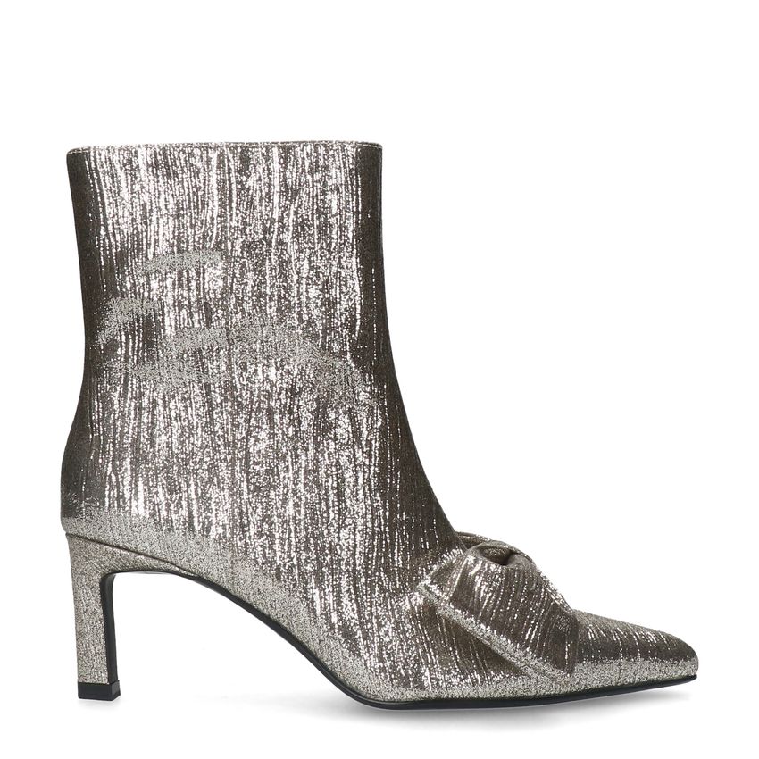 Manfield Zilveren glitter enkellaarsjes met hak