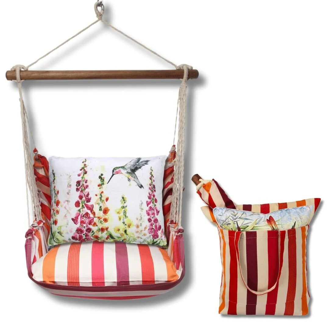 Magnolia Casual Swing Set 4 piece - Cristina Stripe w/ Foxgloves w/Hummingbird