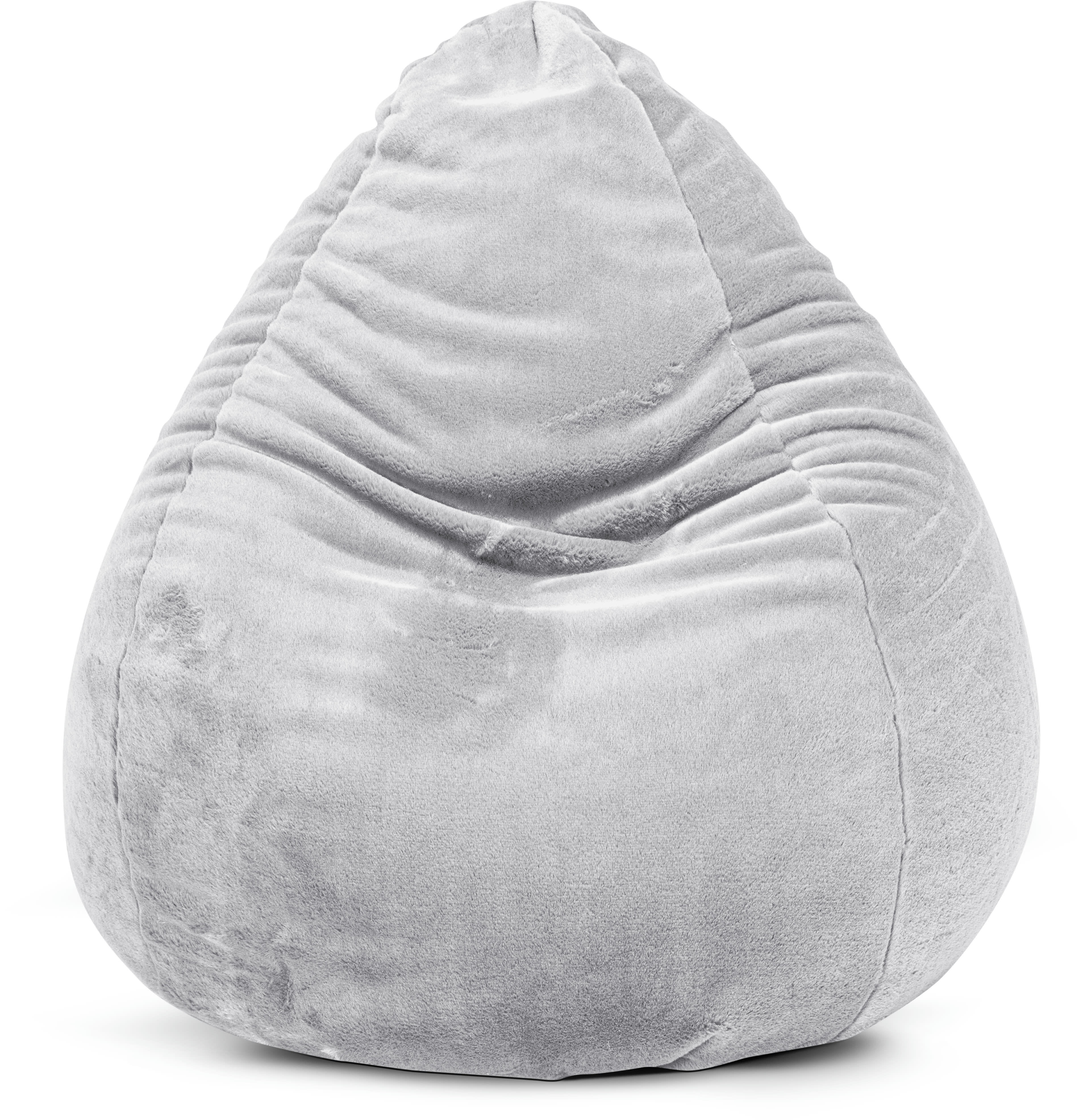 SOFTY - Pouf poire XL d'intérieur fourrure douce gris clair 70x110cm