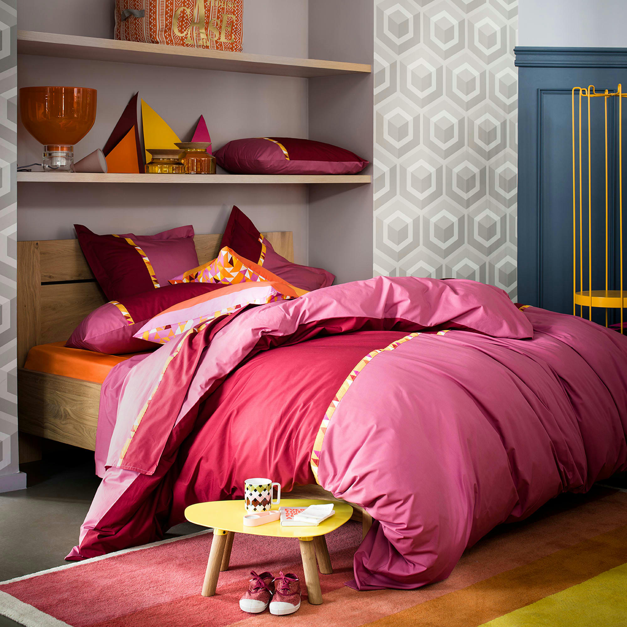 TOI&MOI GÉO - Taie d'oreiller bensimon en percale de coton rose 50x70