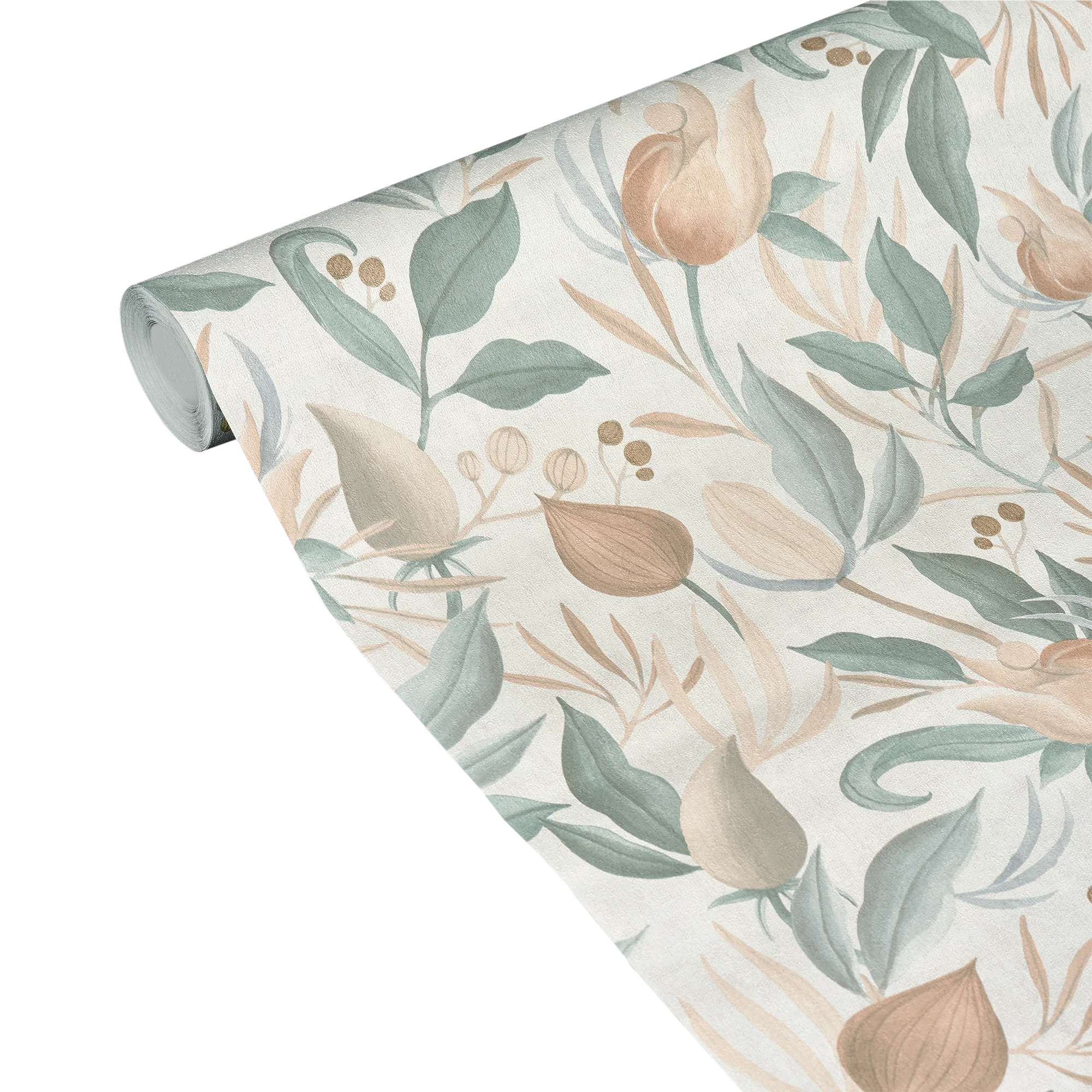 CosmoLiving Papier peint intissé STILL BLOOM vert de gris et rose orangé