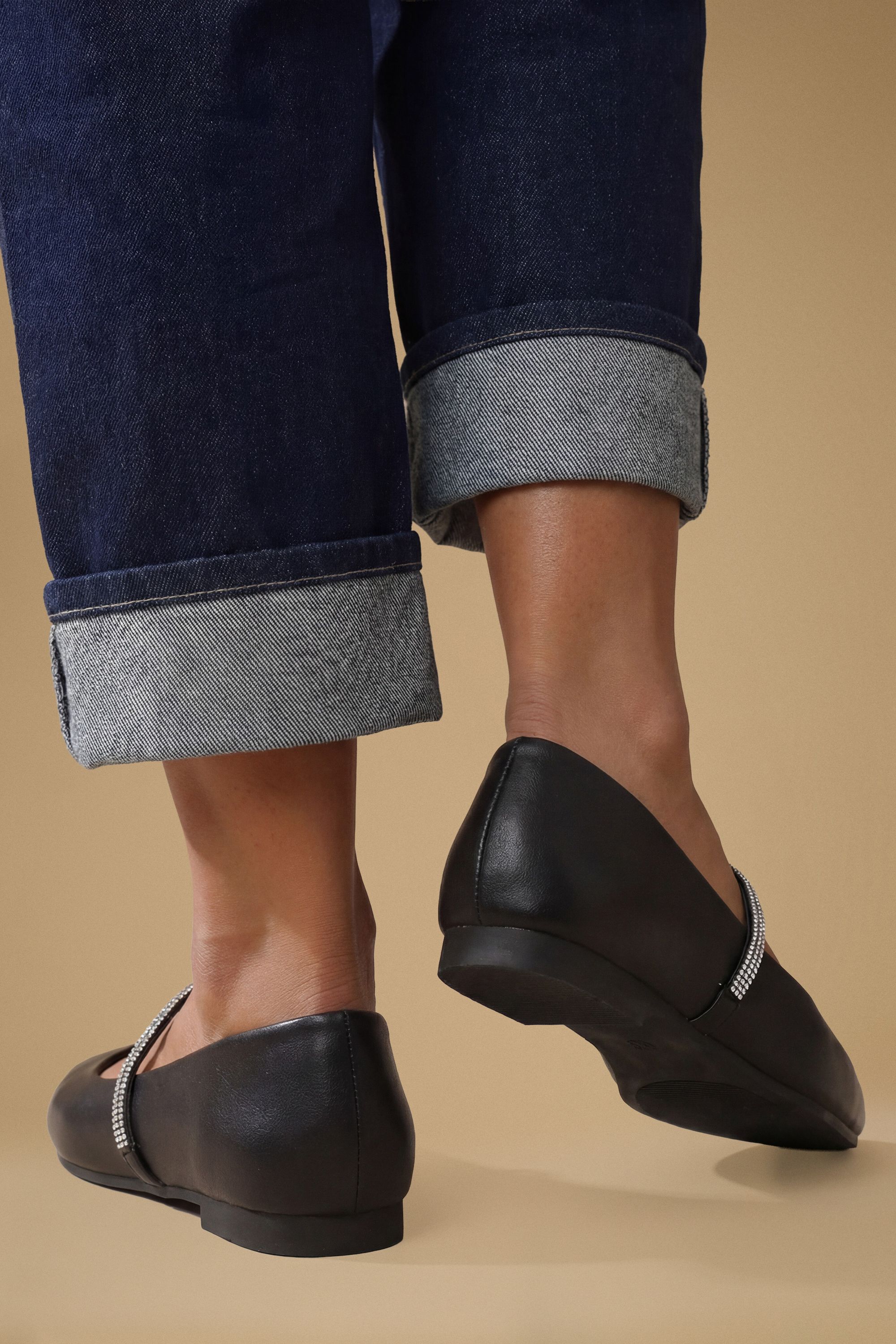 Oasis Eloise Faux Leather Diamante Strap Ballerinas