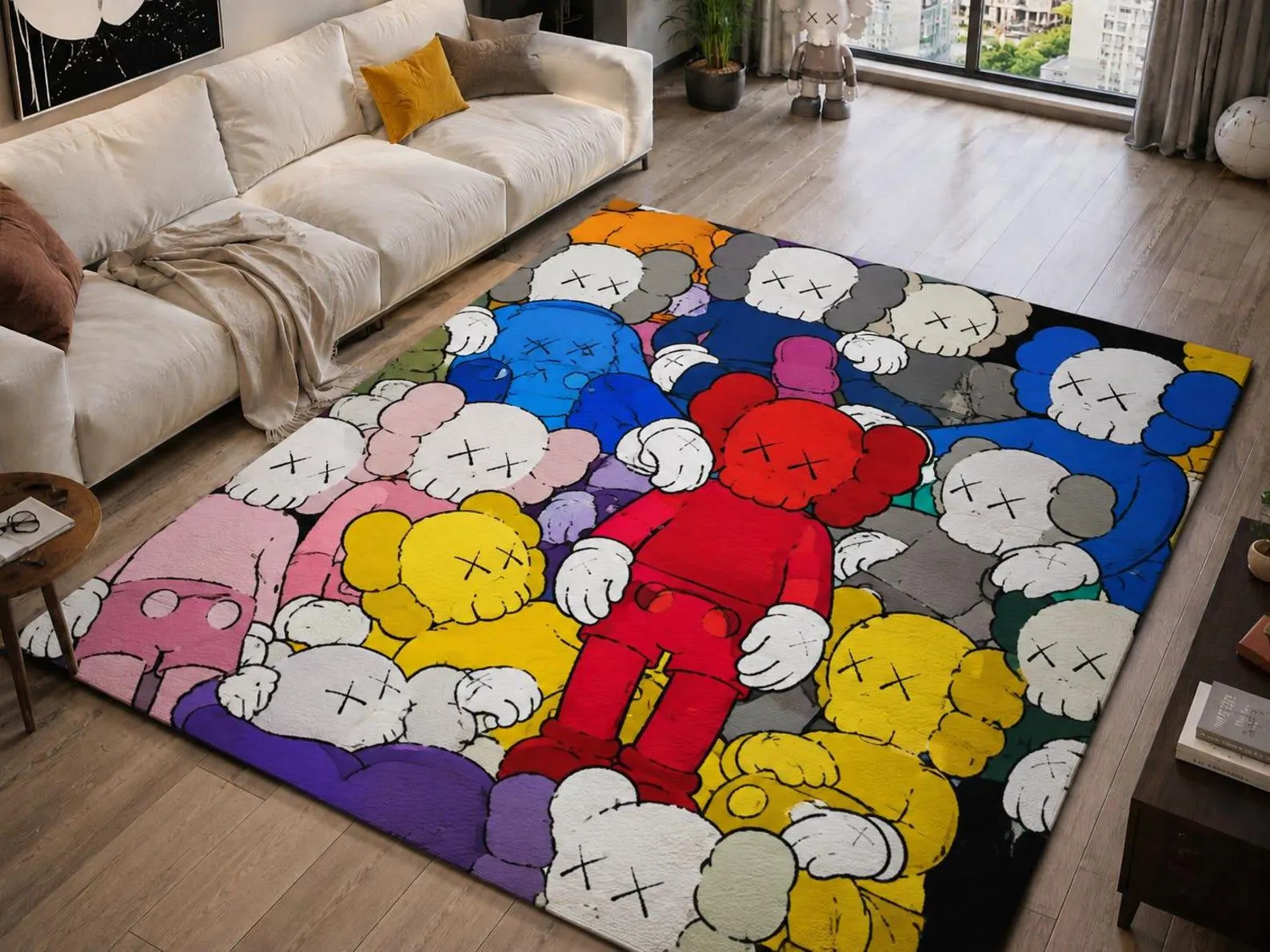 KAWS Inspired Colorful Rug, Handmade Tufted Area Rug, Pop Art Cartoon Carpet, Modern Designer Rug, Statement Living Room Decor