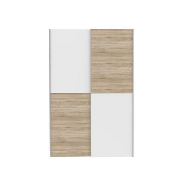 Armoire - Blanc mat et decor chene - 2 portes coulissantes - L 120 x P 61,2 x H 190,5 cm - OZZULA