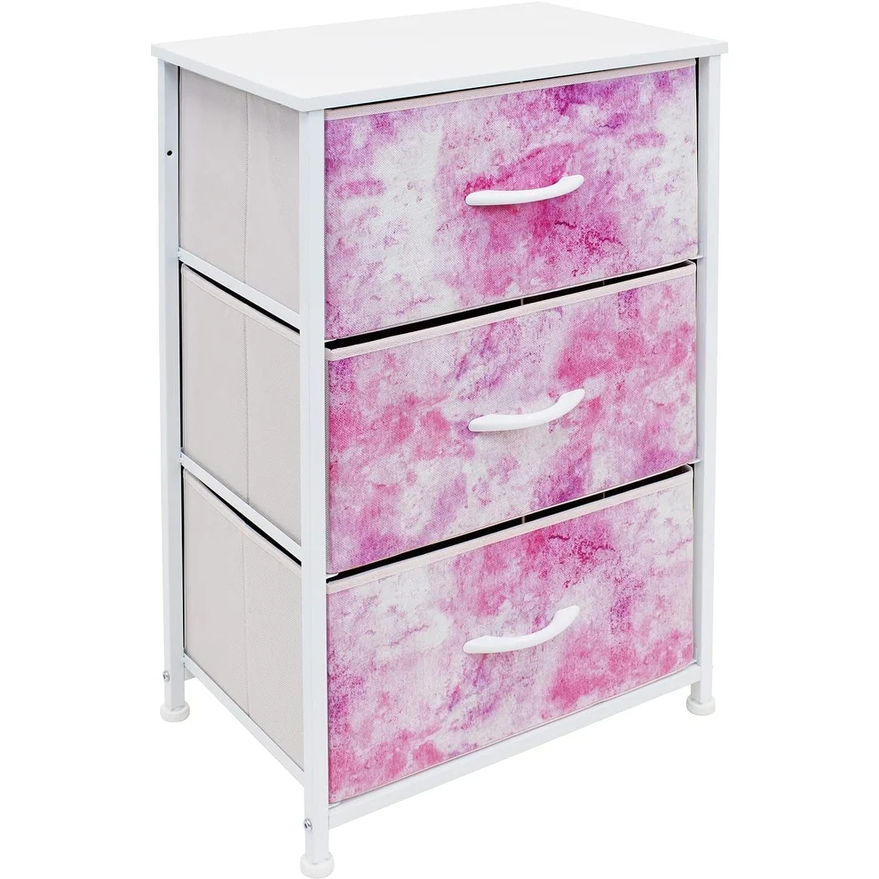 3 Drawer Bedside Nightstand End Table Bedroom Dresser, Pastel Colors