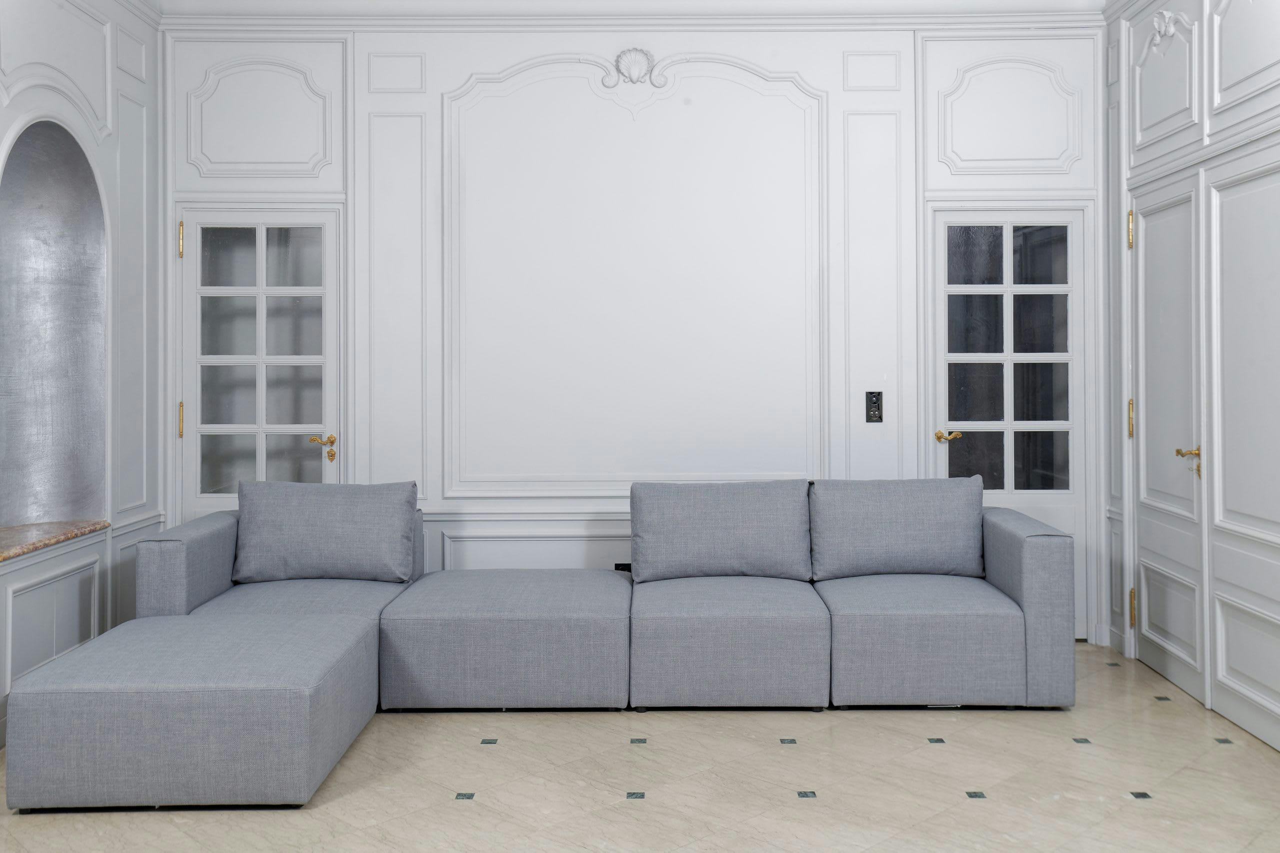 CARDINAL - Angle droit pour canapé modulable en tissu chiné gris