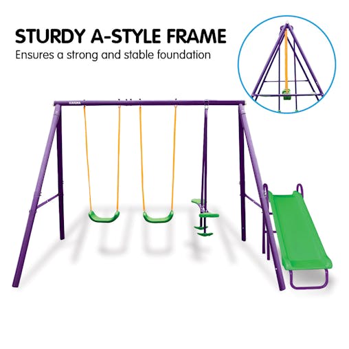 NNEDPE Kahuna Kids 4-Seater Swing Set with Slide Purple Green