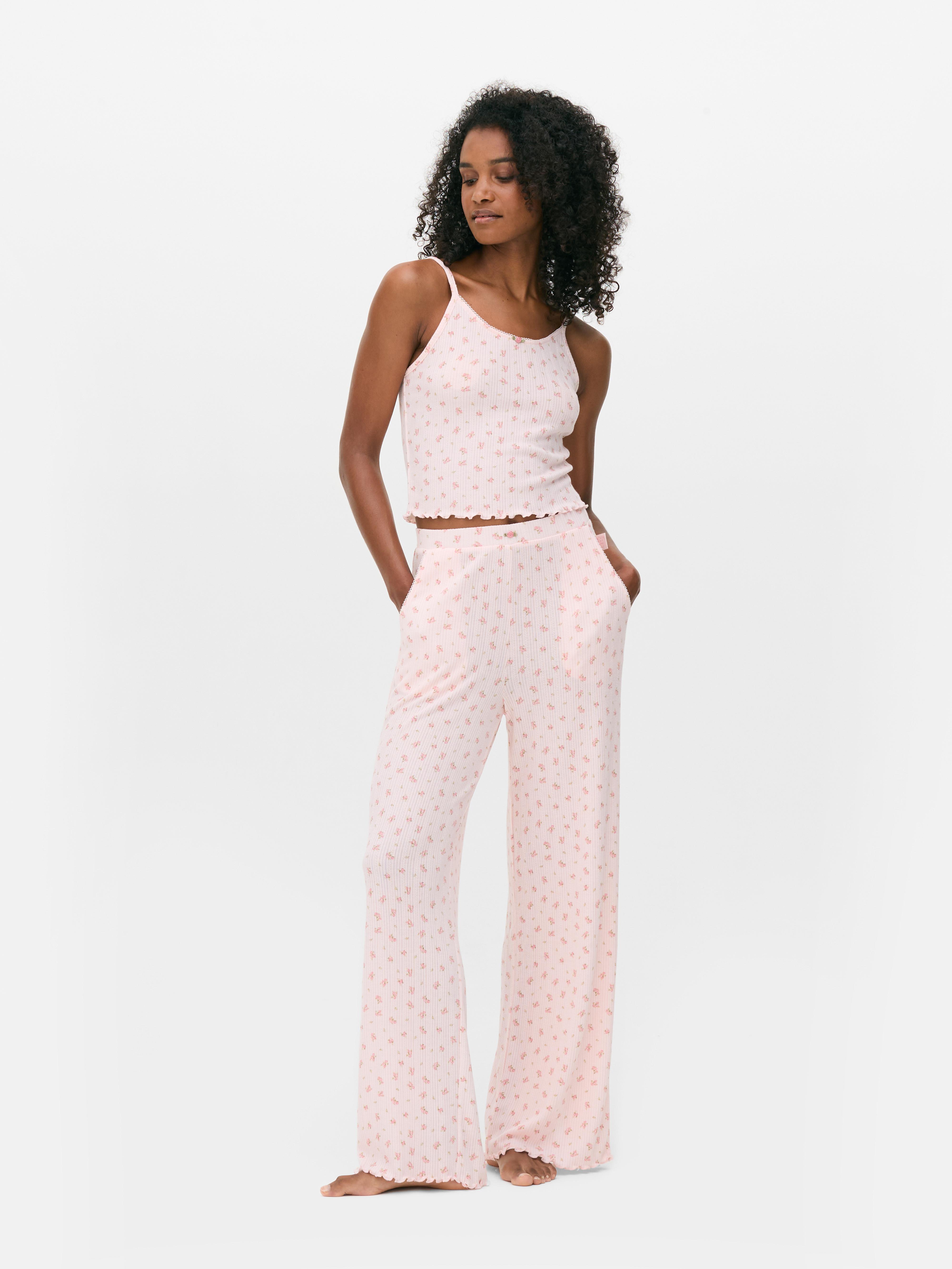 Printed Pointelle Wide Leg Pajama Bottoms