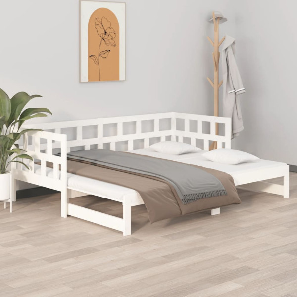 Łóżko Drewniane Rama Łóżka Sofa Biała Do Sypialni Pokoju 2x(90x200) cm