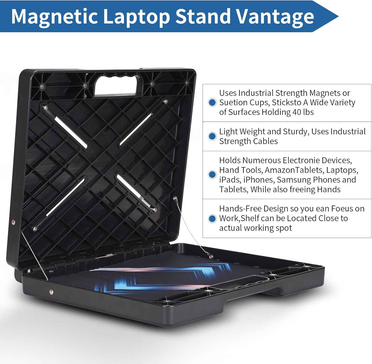 Magnetic Toolbox, Magnetic Laptop Stand Portable Workstation with Magnets, Rated at 45 Pounds Hands-Free Utility Shelf for Attaches to Flat Steel Surface HVAC, Trucks, Walls, Poles etc