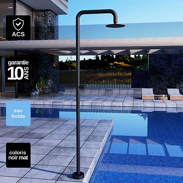 Douche de piscine Pool en Acier Inox 316Noir Mat - Tête D80mm - Corps D42mm- H. 2,36m - Garantie 10 ans - POOLIMEX