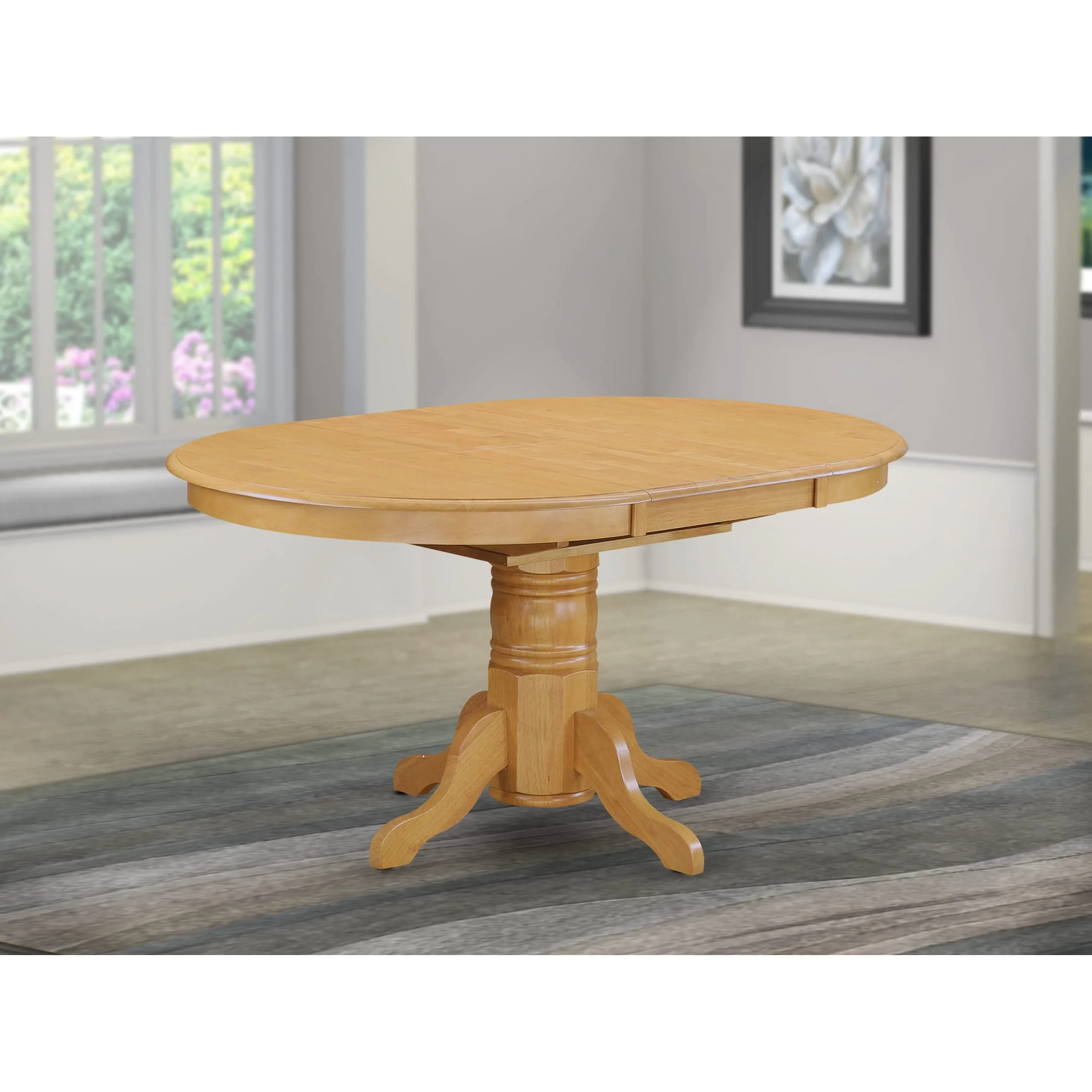 East West Furniture Kitchen Dining Table Butterfly leaf Oval Table Top and Pedestal Legs- Hardwood Table (Finish Option)