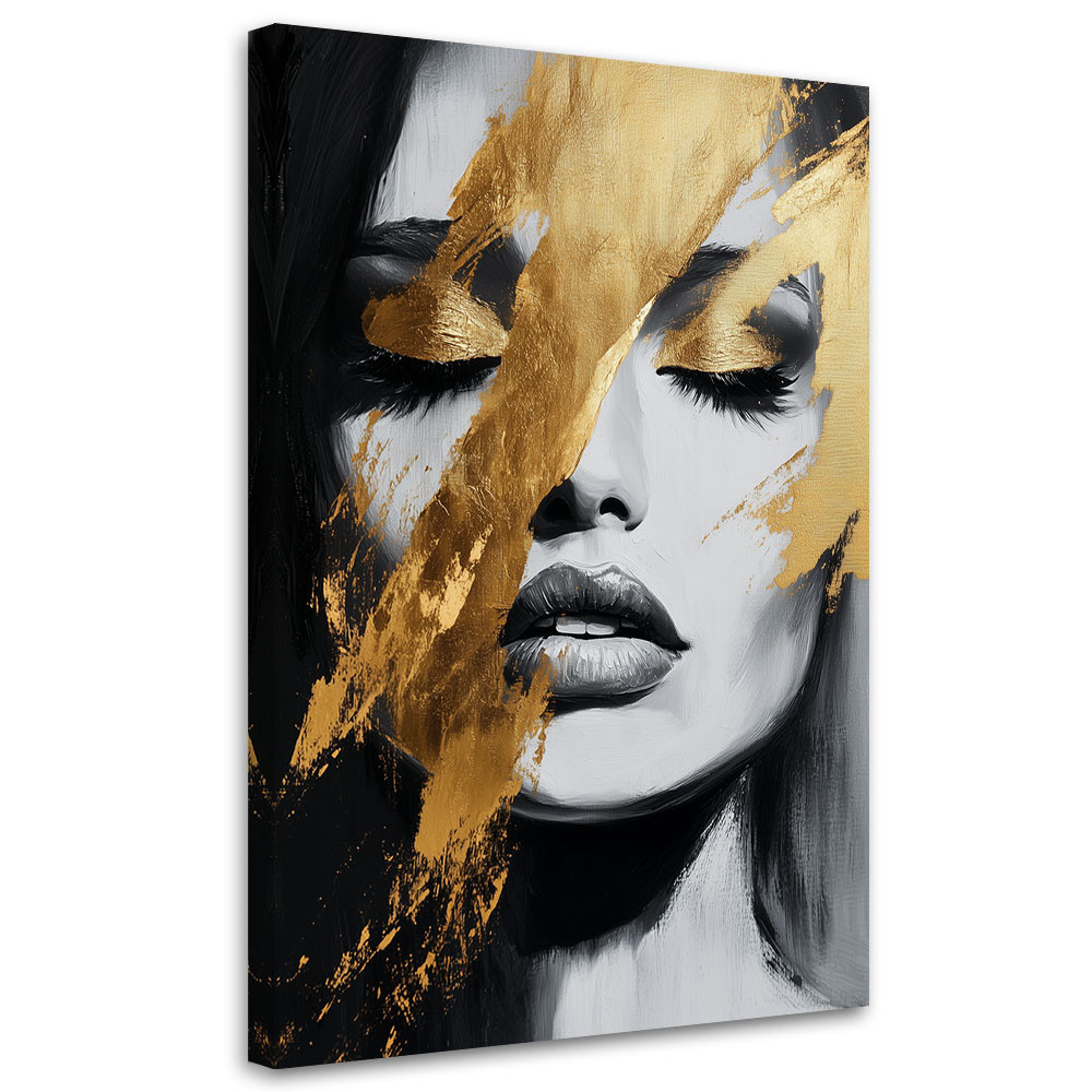 Feeby Obraz na płótnie, Złoty Portret Twarz Kobiety Glamour 40x60