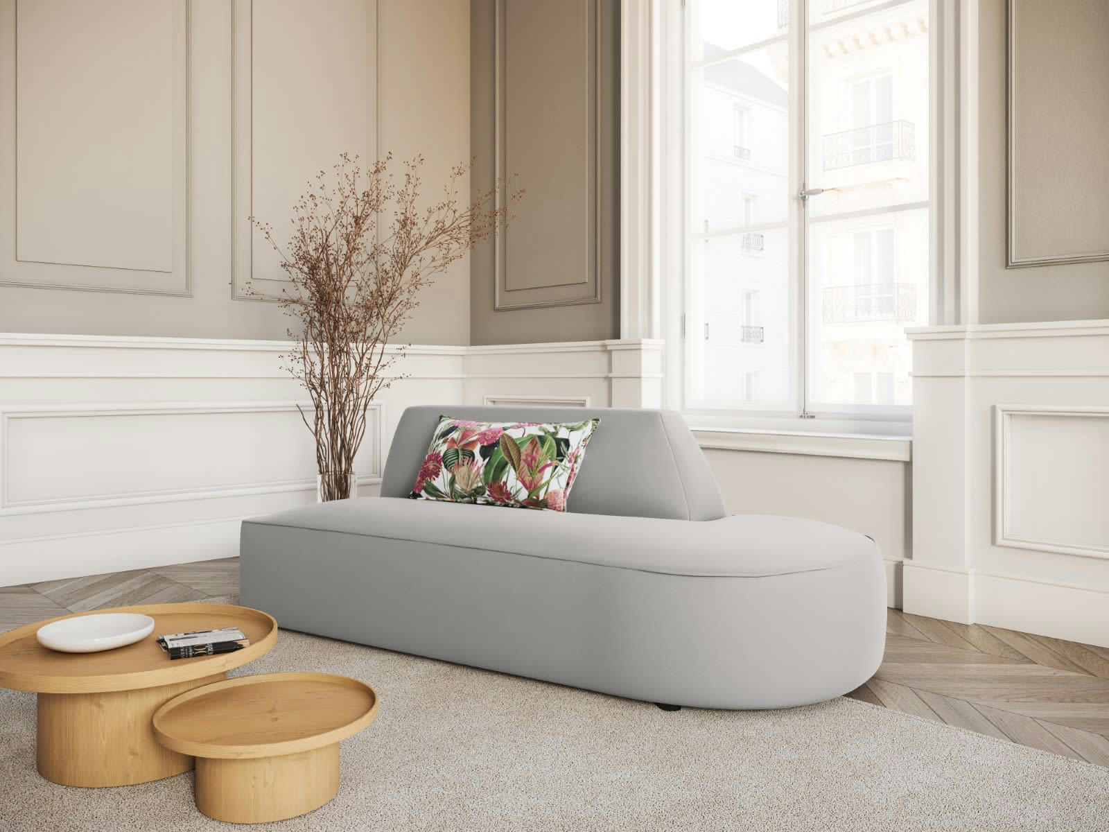 CHARLES - Canapé Modulable Droit 2 places en Velours Gris Clair