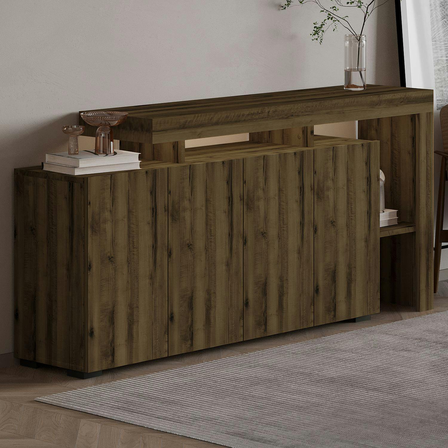 Buffet 4 portes décor noyer clair à cadre ouvert AURA