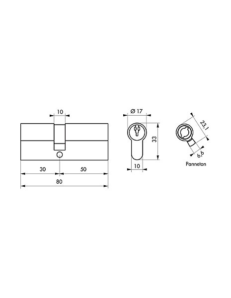 Cylindre de serrure double entrée SA, 30x50mm, anti-arrachement, nickel, vis 45mm3 clés - THIRARD