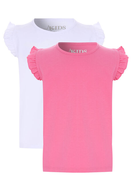 Younger Girls 2pk Pink & White Frill Trim Tops