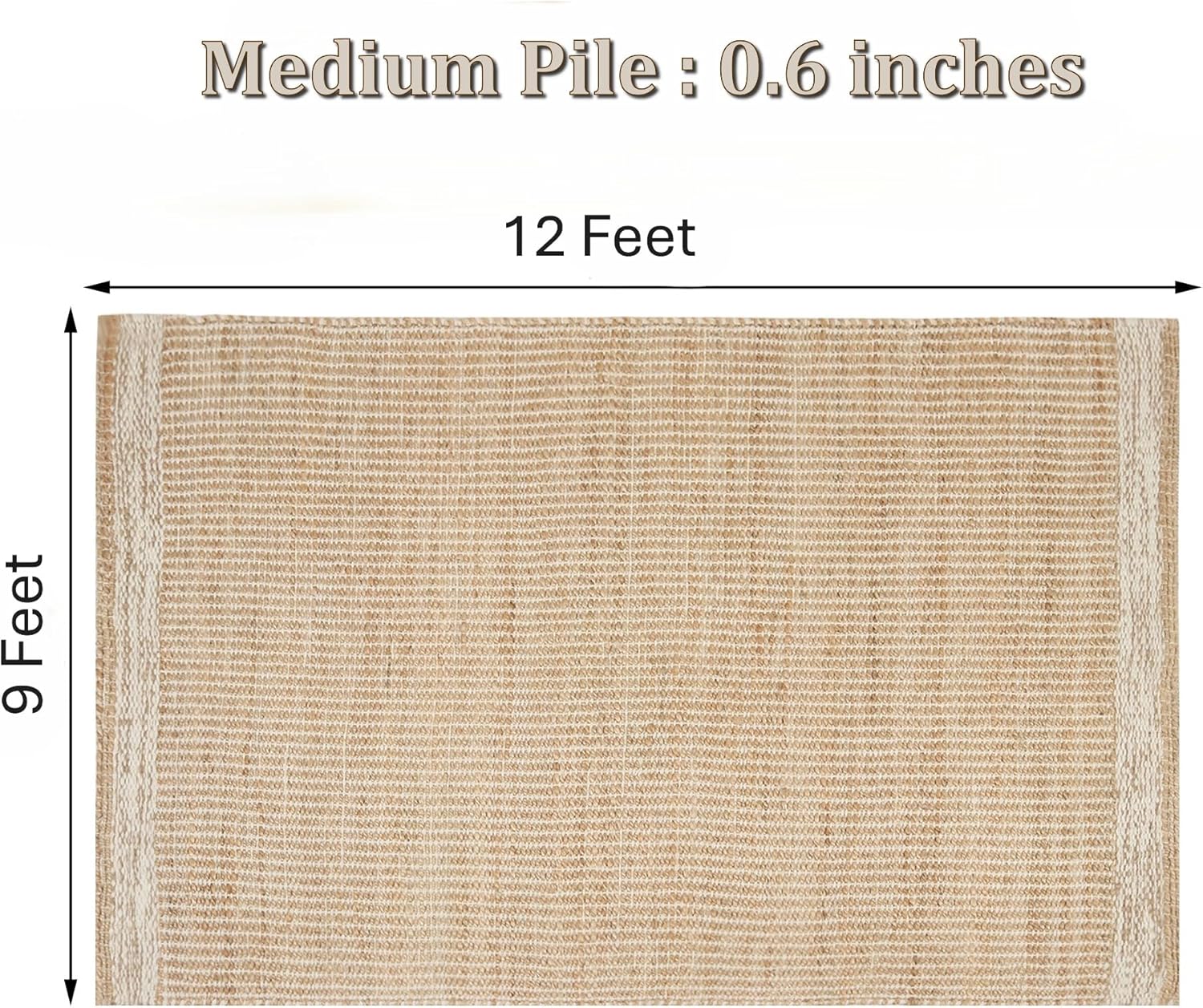 9' x 12' Jute & Wool Mini Check Area Rug with 4-Inch Border Handwoven mini Check Pattern – Living Room, Dining & Bedroom Rug, Neutral Indoor Natural Farmhouse Décor (9' x 12')